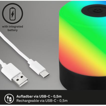 Briloner 7462015 - Lampada da tavolo a LED RGB ricaricabile per esterni LED/1,5W/5V IP44 nero