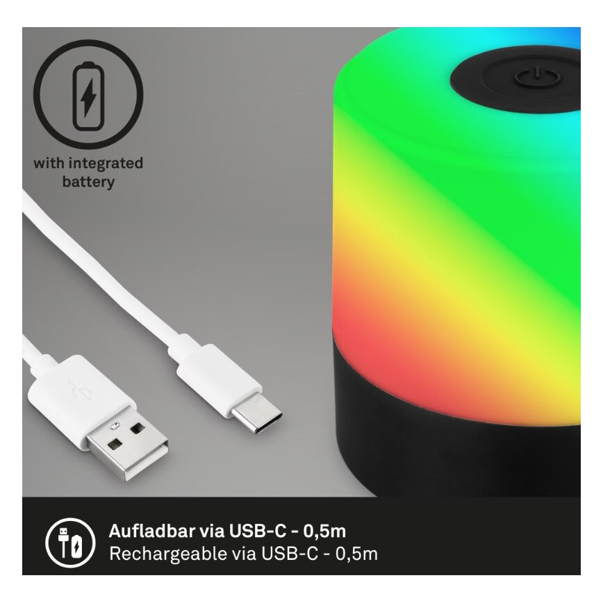 Briloner 7462015 - Lampada da tavolo a LED RGB ricaricabile per esterni LED/1,5W/5V IP44 nero