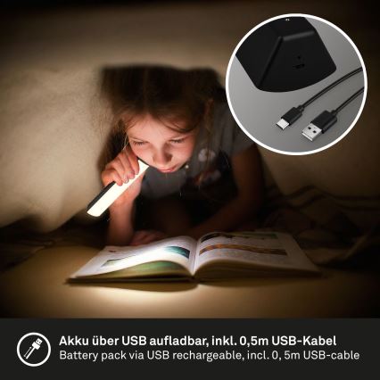 Briloner 7474-015 - Lampada da tavolo da esterno ricaricabile 2 in 1 con LED dimmerabile e touch LED/7W/5V 2x2200 mAh USB 3000K IP44 nero