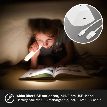 Briloner 7474-016 - Lampada da tavolo a LED Dimmerabile touch ricaricabile per esterni 2in1 LED/7W/5V 2x2200 mAh USB 3000K IP44 bianco