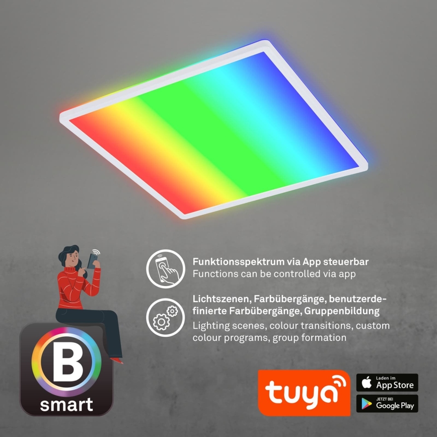Briloner 7491-016 - Plafoniera SMART LED RGBW dimmerabile 22W/230V 4000K 42x42 cm Wi-Fi Tuya + telecomando