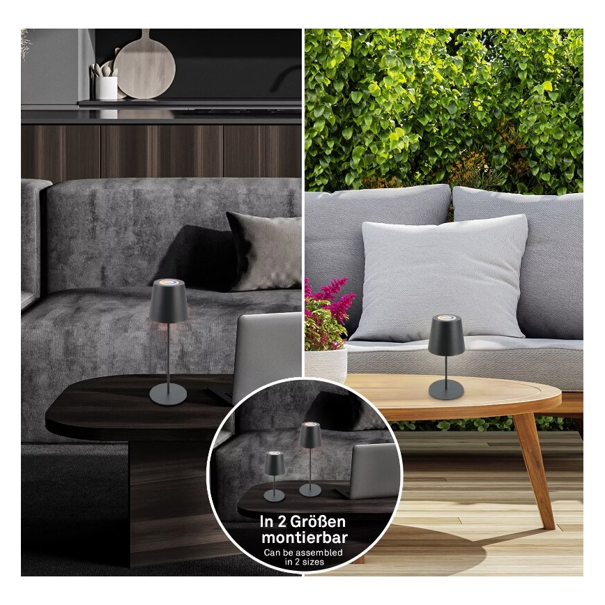 Briloner 7507015 - Lampada da tavolo ricaricabile per esterni dimmerabile LED RGB 2 in 1 LED/2,5W/5V IP44 1200 mAh antracite