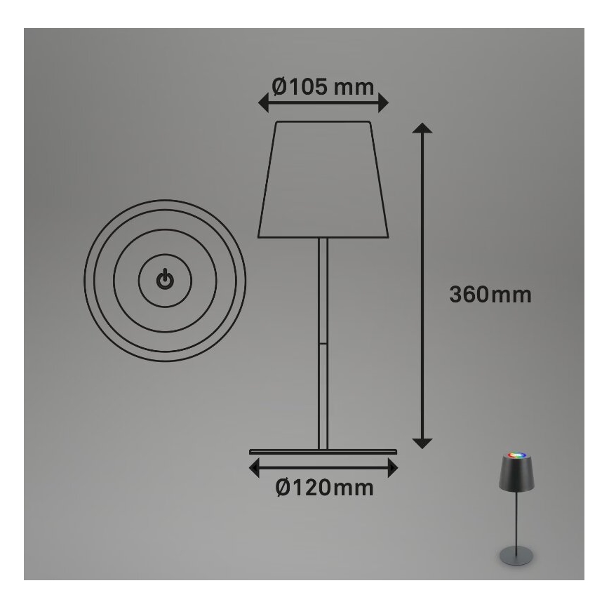 Briloner 7507015 - Lampada da tavolo ricaricabile per esterni dimmerabile LED RGB 2 in 1 LED/2,5W/5V IP44 1200 mAh antracite