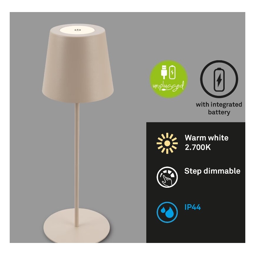 Briloner 7508011 - Lampada da tavolo ricaricabile dimmerabile per esterni 2 in 1 LED/2,5W/5V IP44 1200 mAh beige