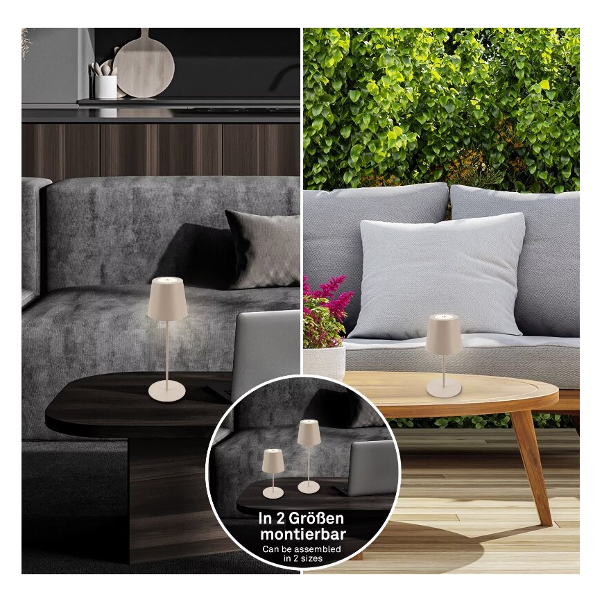 Briloner 7508011 - Lampada da tavolo ricaricabile dimmerabile per esterni 2 in 1 LED/2,5W/5V IP44 1200 mAh beige