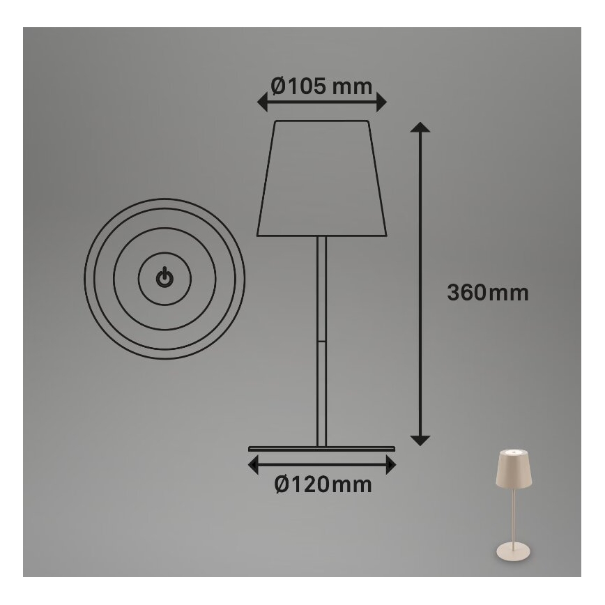 Briloner 7508011 - Lampada da tavolo ricaricabile dimmerabile per esterni 2 in 1 LED/2,5W/5V IP44 1200 mAh beige
