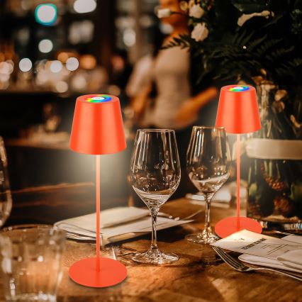 Briloner 7510012 - Lampada da tavolo ricaricabile per esterni LED RGBW dimmerabile CALIDA LED/2,5W/5V IP44 1200 mAh arancione