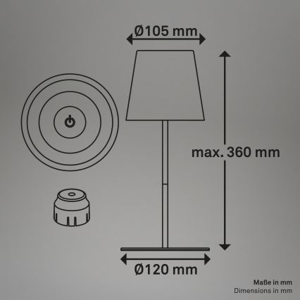 Briloner 7510012 - Lampada da tavolo ricaricabile per esterni LED RGBW dimmerabile CALIDA LED/2,5W/5V IP44 1200 mAh arancione