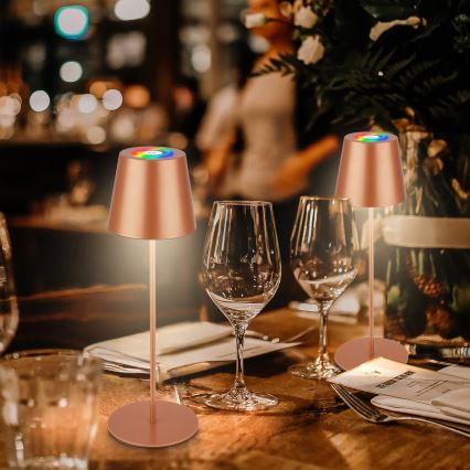 Briloner 7510013 - Lampada da tavolo ricaricabile da esterno dimmerabile LED RGBW CALIDA LED/2,5W/5V IP44 1200 mAh bronzo