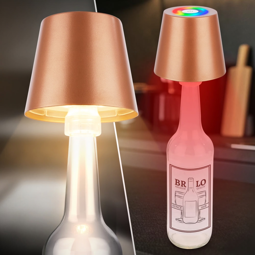 Briloner 7510013 - Lampada da tavolo ricaricabile da esterno dimmerabile LED RGBW CALIDA LED/2,5W/5V IP44 1200 mAh bronzo