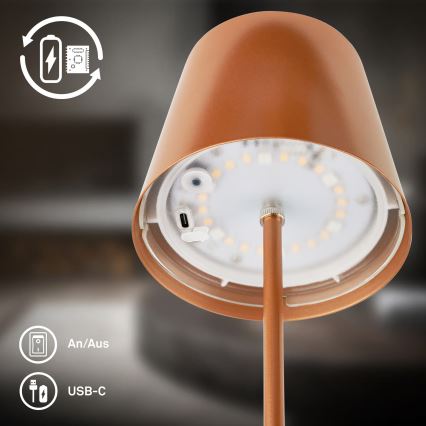 Briloner 7510013 - Lampada da tavolo ricaricabile da esterno dimmerabile LED RGBW CALIDA LED/2,5W/5V IP44 1200 mAh bronzo
