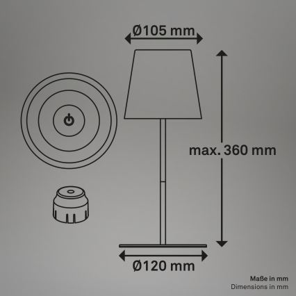 Briloner 7510013 - Lampada da tavolo ricaricabile da esterno dimmerabile LED RGBW CALIDA LED/2,5W/5V IP44 1200 mAh bronzo