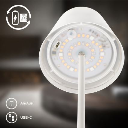 Briloner 7510016 - Lampada da tavolo ricaricabile da esterno dimmerabile LED RGBW CALIDA LED/2,5W/5V IP44 1200 mAh bianca