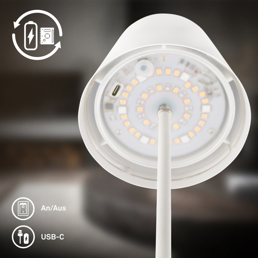 Briloner 7510016 - Lampada da tavolo ricaricabile da esterno dimmerabile LED RGBW CALIDA LED/2,5W/5V IP44 1200 mAh bianca
