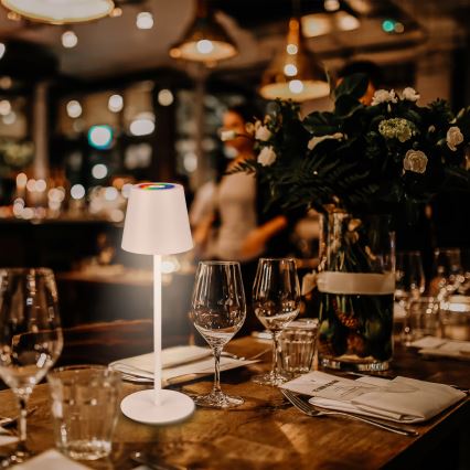 Briloner 7517016 - Lampada da tavolo ricaricabile dimmerabile per esterni LED RGBW CILANO LED/3W/5V IP44 2000 mAh bianca