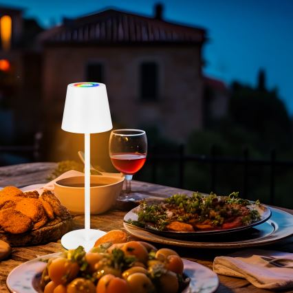 Briloner 7517016 - Lampada da tavolo ricaricabile dimmerabile per esterni LED RGBW CILANO LED/3W/5V IP44 2000 mAh bianca