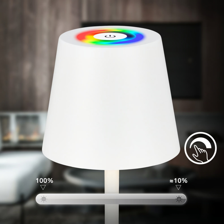 Briloner 7517016 - Lampada da tavolo ricaricabile dimmerabile per esterni LED RGBW CILANO LED/3W/5V IP44 2000 mAh bianca
