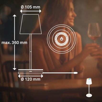 Briloner 7517016 - Lampada da tavolo ricaricabile dimmerabile per esterni LED RGBW CILANO LED/3W/5V IP44 2000 mAh bianca