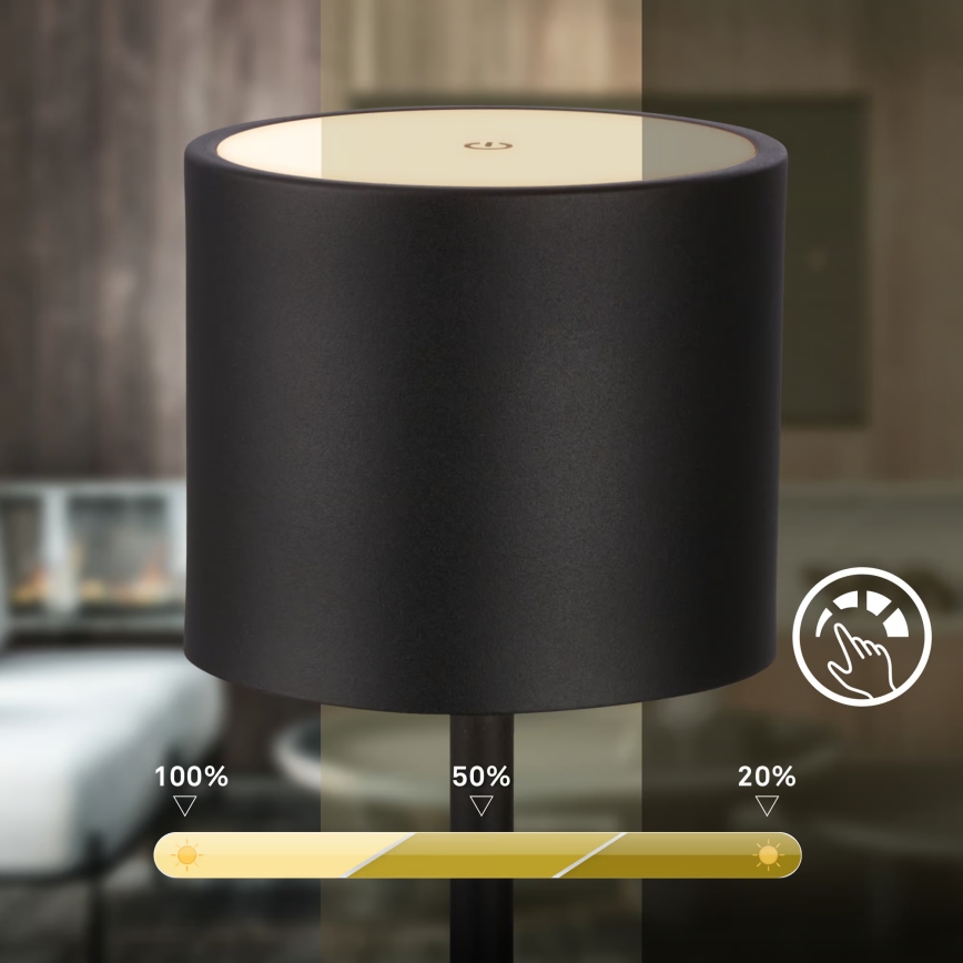 Briloner 7521015 - Lampada da tavolo LED ricaricabile dimmerabile per esterni SIGO LED/2,5W/5V IP44 2600 mAh nera