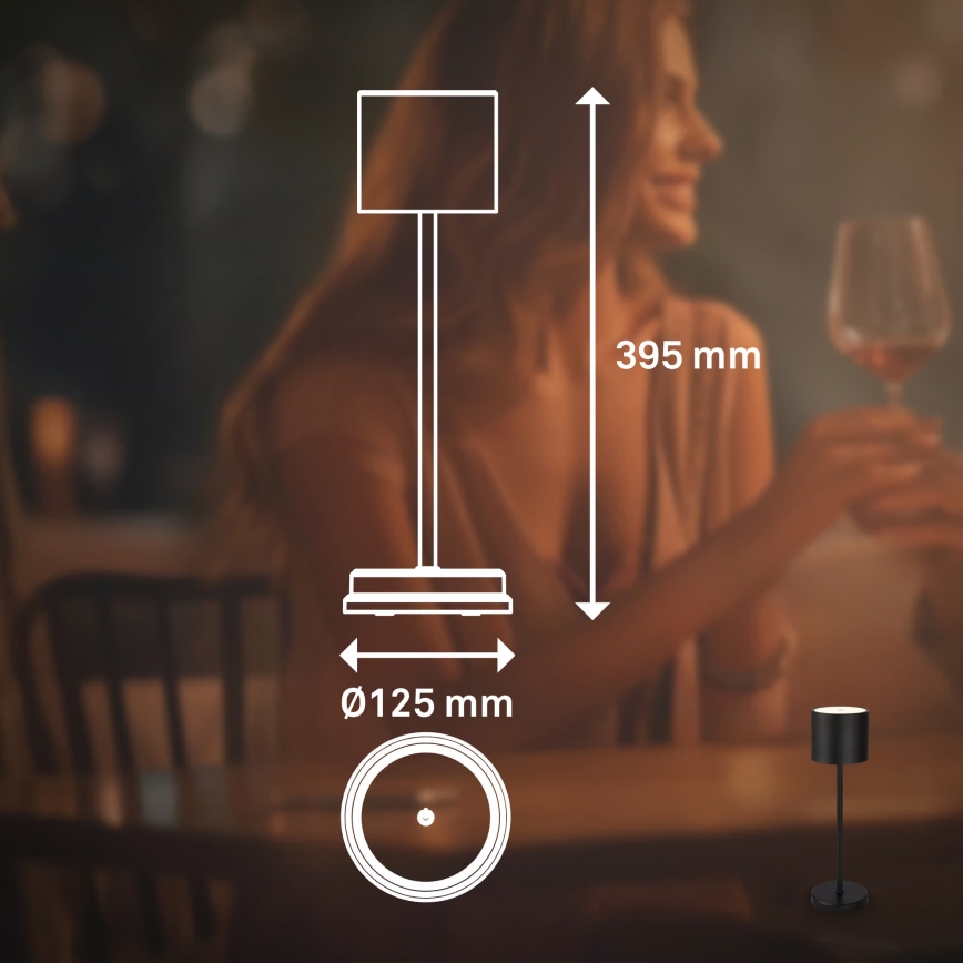 Briloner 7521015 - Lampada da tavolo LED ricaricabile dimmerabile per esterni SIGO LED/2,5W/5V IP44 2600 mAh nera