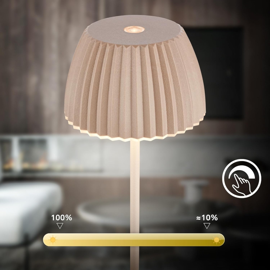 Briloner 7552-011 - LED dimmerabile, ricaricabile, con controllo a sfioramento, lampada da tavolo per esterni MINI LED/1,5W/5V IP44 1800 mAh beige