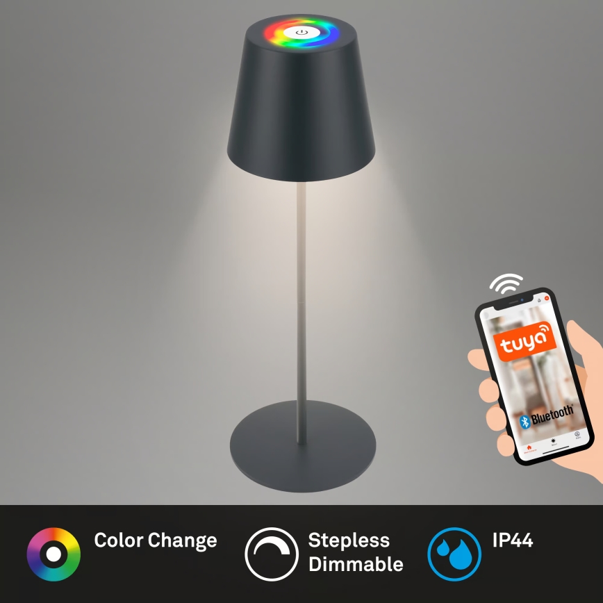 Briloner 7559015 - Lampada da tavolo ricaricabile per esterni dimmerabile LED RGB COLORIS LED/3,5W/5V IP44 2000 mAh antracite Wi-Fi Tuya