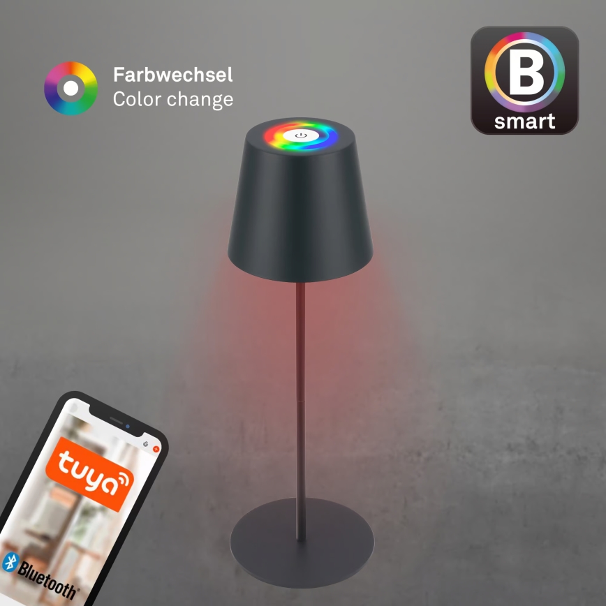 Briloner 7559015 - Lampada da tavolo ricaricabile per esterni dimmerabile LED RGB COLORIS LED/3,5W/5V IP44 2000 mAh antracite Wi-Fi Tuya