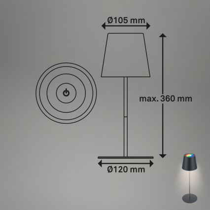 Briloner 7559015 - Lampada da tavolo ricaricabile per esterni dimmerabile LED RGB COLORIS LED/3,5W/5V IP44 2000 mAh antracite Wi-Fi Tuya
