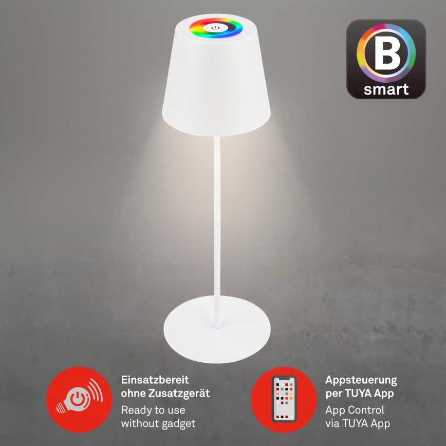 Briloner 7559016 - Lampada da tavolo ricaricabile dimmerabile per esterni LED RGB COLORIS LED/3,5W/5V IP44 2000 mAh Wi-Fi Tuya