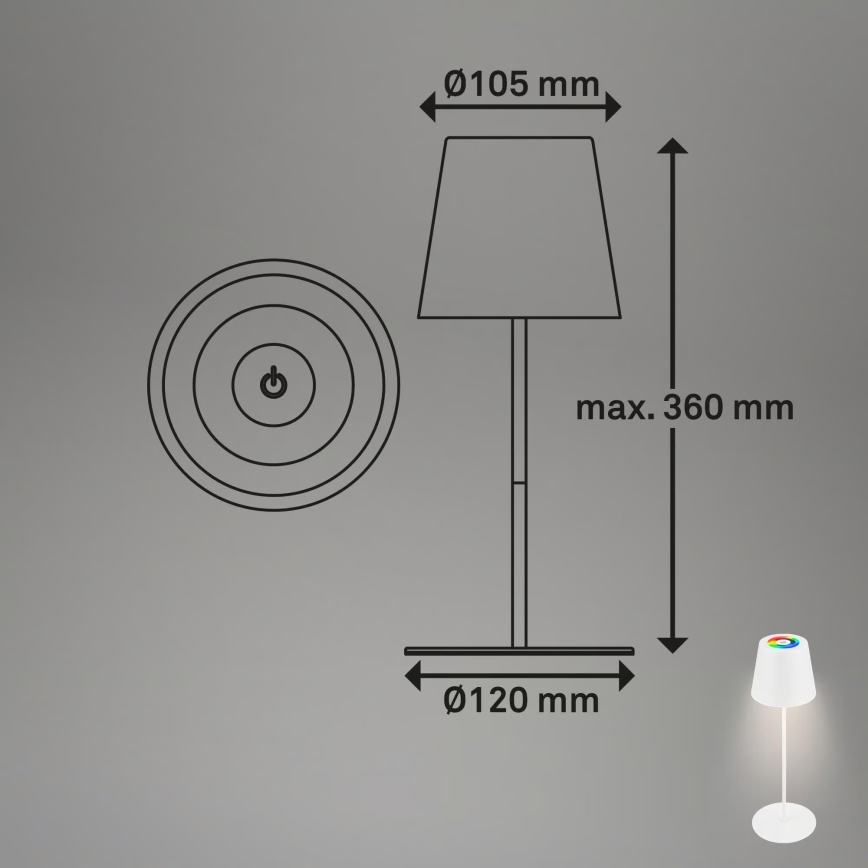 Briloner 7559016 - Lampada da tavolo ricaricabile dimmerabile per esterni LED RGB COLORIS LED/3,5W/5V IP44 2000 mAh Wi-Fi Tuya