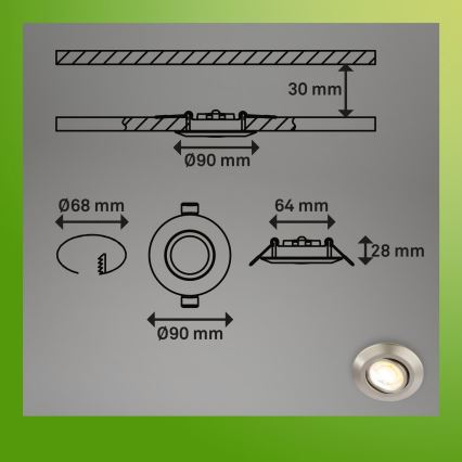Briloner 7586032 - Set da 3 plafoniere da incasso LED per bagno KLIRA 1xLED/4,9W/230V 2500/3000/4000K IP23 cromo opaco