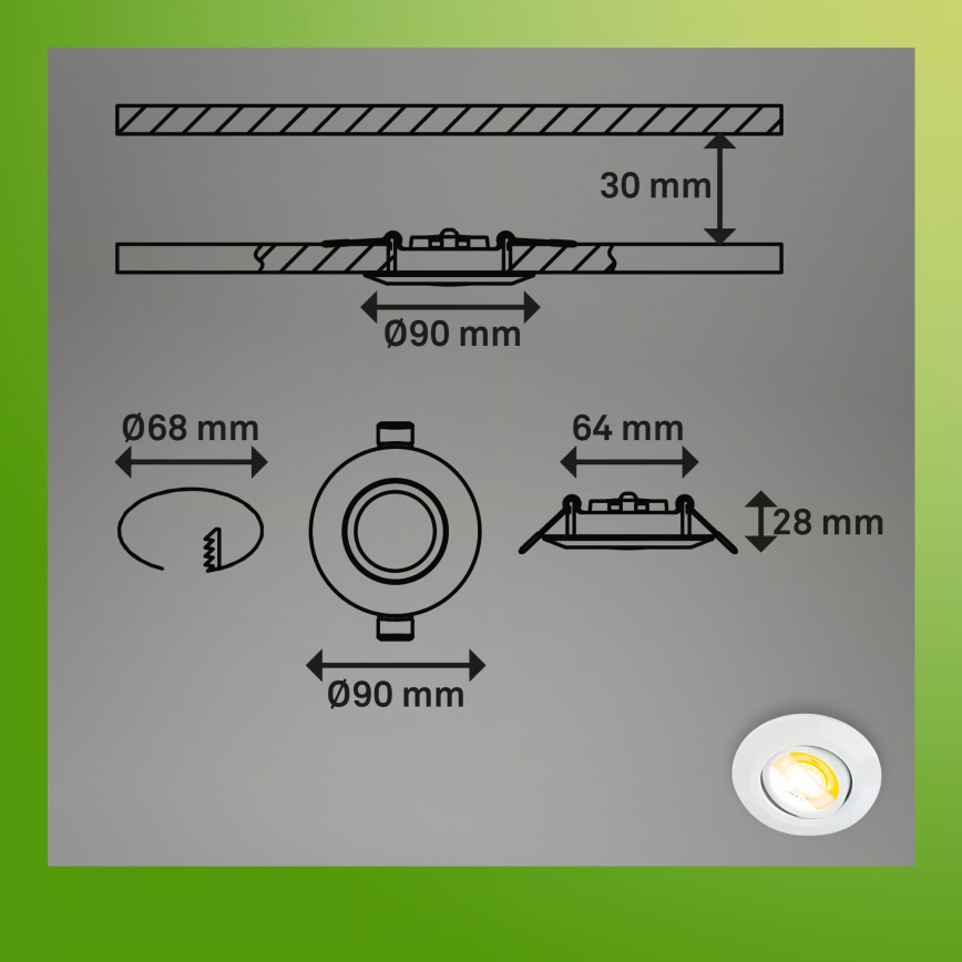 Briloner 7586036 - Set da 3 lampade da incasso per bagno KLIRA LED/4,9W/230V 2500/3000/4000K IP23 bianco