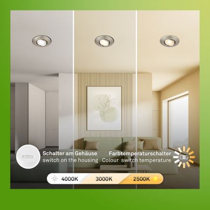 Briloner 7587032 - Confezione da 3 lampade LED dimmerabili da incasso per bagno KLIRA LED/4,9W/230V 2500/3000/4000K IP23 cromo satinato