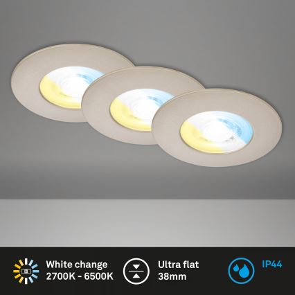 Briloner 7605032 - Set di 3 faretti LED da incasso per bagno 3xLED/4,9W/230V 2700/4000/6500K IP44 cromo opaco