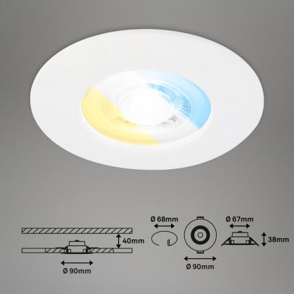 Briloner 7605036 - Set da 3 faretti da incasso per bagno LED/4,9W/230V 2700/4000/6500K IP44 bianco