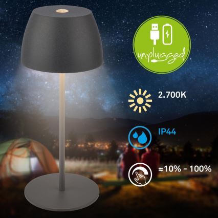 Briloner - Lampada da tavolo da esterno ricaricabile a LED dimmerabile a sfioramento MINI LED/2,5W/5V IP44 1800 mAh antracite