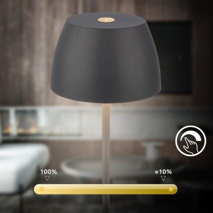 Briloner - Lampada da tavolo da esterno ricaricabile a LED dimmerabile a sfioramento MINI LED/2,5W/5V IP44 1800 mAh antracite