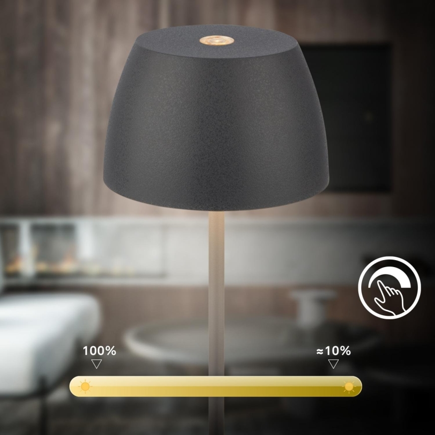 Briloner - Lampada da tavolo da esterno ricaricabile a LED dimmerabile a sfioramento MINI LED/2,5W/5V IP44 1800 mAh antracite