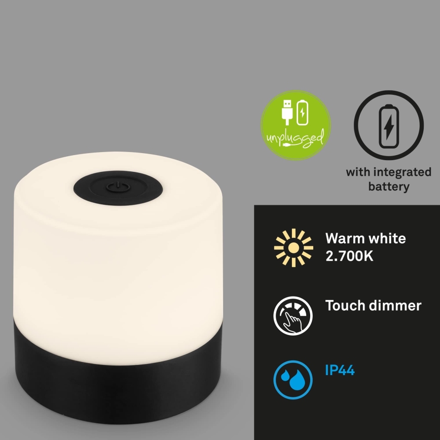 Briloner - Lampada da tavolo da esterno ricaricabile dimmerabile a sfioramento LED/2W/5V 2700K IP44 1200 mAh nero