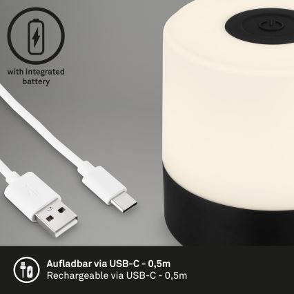 Briloner - Lampada da tavolo da esterno ricaricabile dimmerabile a sfioramento LED/2W/5V 2700K IP44 1200 mAh nero