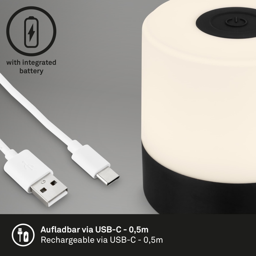Briloner - Lampada da tavolo da esterno ricaricabile dimmerabile a sfioramento LED/2W/5V 2700K IP44 1200 mAh nero