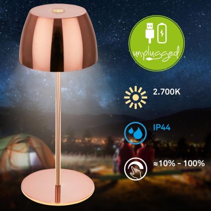 Briloner - Lampada da tavolo per esterni ricaricabile LED MINI, dimmerabile con controllo touch, 2,5W/5V, IP44, 1800 mAh, ramata