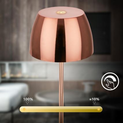 Briloner - Lampada da tavolo per esterni ricaricabile LED MINI, dimmerabile con controllo touch, 2,5W/5V, IP44, 1800 mAh, ramata
