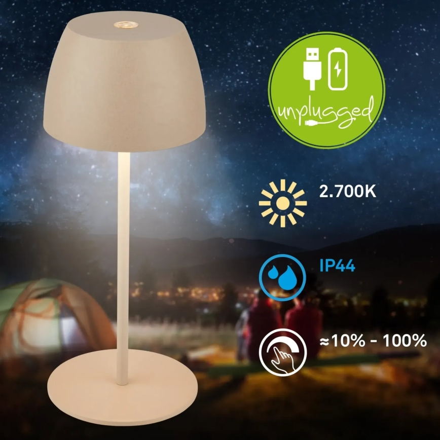 Briloner - Lampada da tavolo per esterni MINI a LED ricaricabile e dimmerabile con controllo touch LED/2,5W/5V IP44 1800 mAh beige