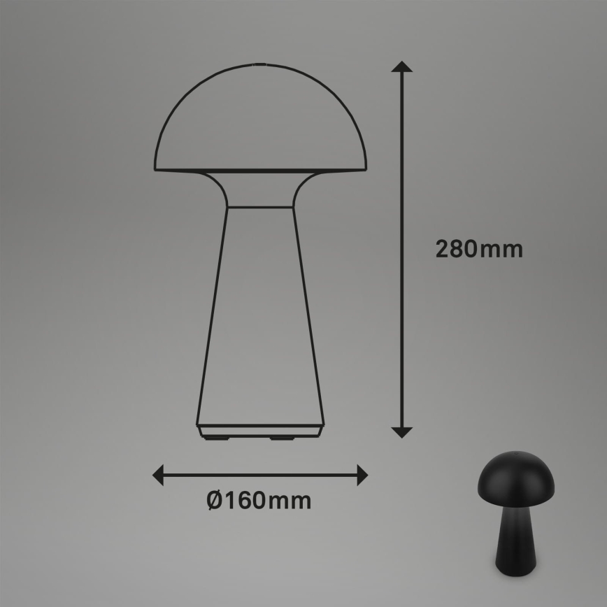 Briloner - Lampada da tavolo da esterno ricaricabile a LED dimmerabile a sfioramento/2,6W/5V 3000K IP44 2000 mAh nera