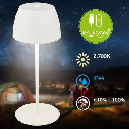 Briloner  - Lampada da tavolo ricaricabile dimmerabile a sfioramento per esterni MINI LED/2,5W/5V IP44 1800 mAh bianca