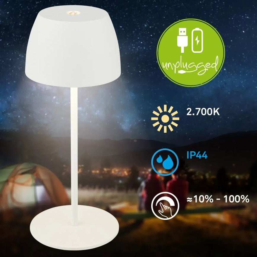 Briloner  - Lampada da tavolo ricaricabile dimmerabile a sfioramento per esterni MINI LED/2,5W/5V IP44 1800 mAh bianca