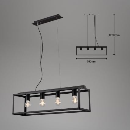 Briloner - Lampadario a sospensione con filo BLACK STEEL 4xE27/40W/230V