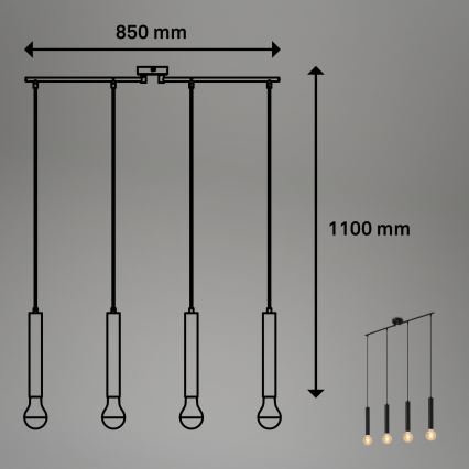 Briloner - Lampadario a sospensione con filo LONGA 4xE27/60W/230V nero