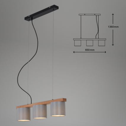 Briloner - Lampadario a sospensione con filo RHON 3xE14/25W/230V albero di caucciù